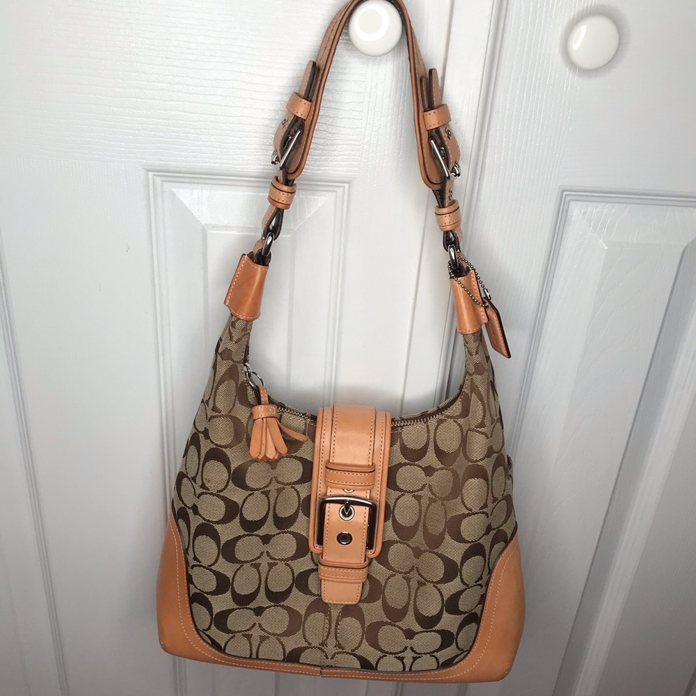 COACH Tan Logo Hobo Bag